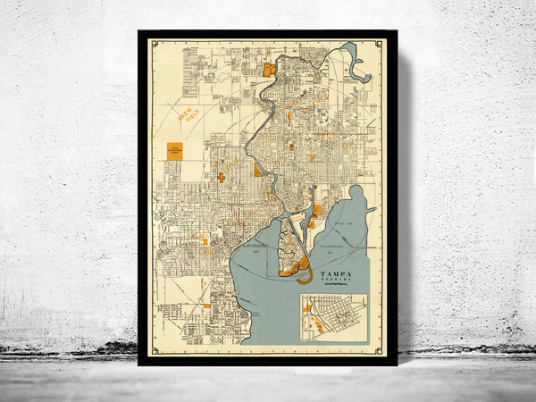 Old Map of Tampa Florida 1947 Vintage Map | Vintage Poster Wall Art Print |