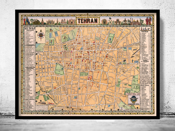 Old Map of Tehran Iran 1959 vintage Map | Vintage Poster Wall Art Print |