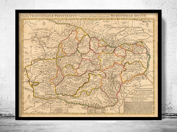Old Map of Transylvania Romania 1708 Vintage Map  | Vintage Poster Wall Art Print |