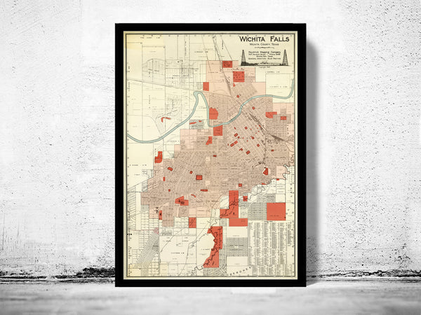 Old map of Wichita Falls Texas 1940 Vintage Map  | Vintage Poster Wall Art Print |