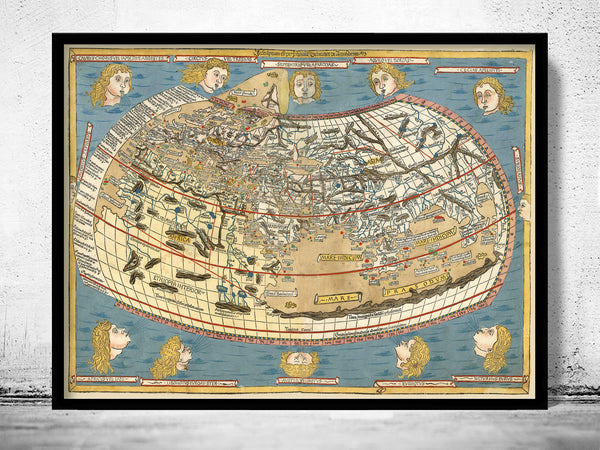 Medieval Old Map of The World 1486 Claudius Ptolemy | Vintage Poster Wall Art Print | Vintage World Map